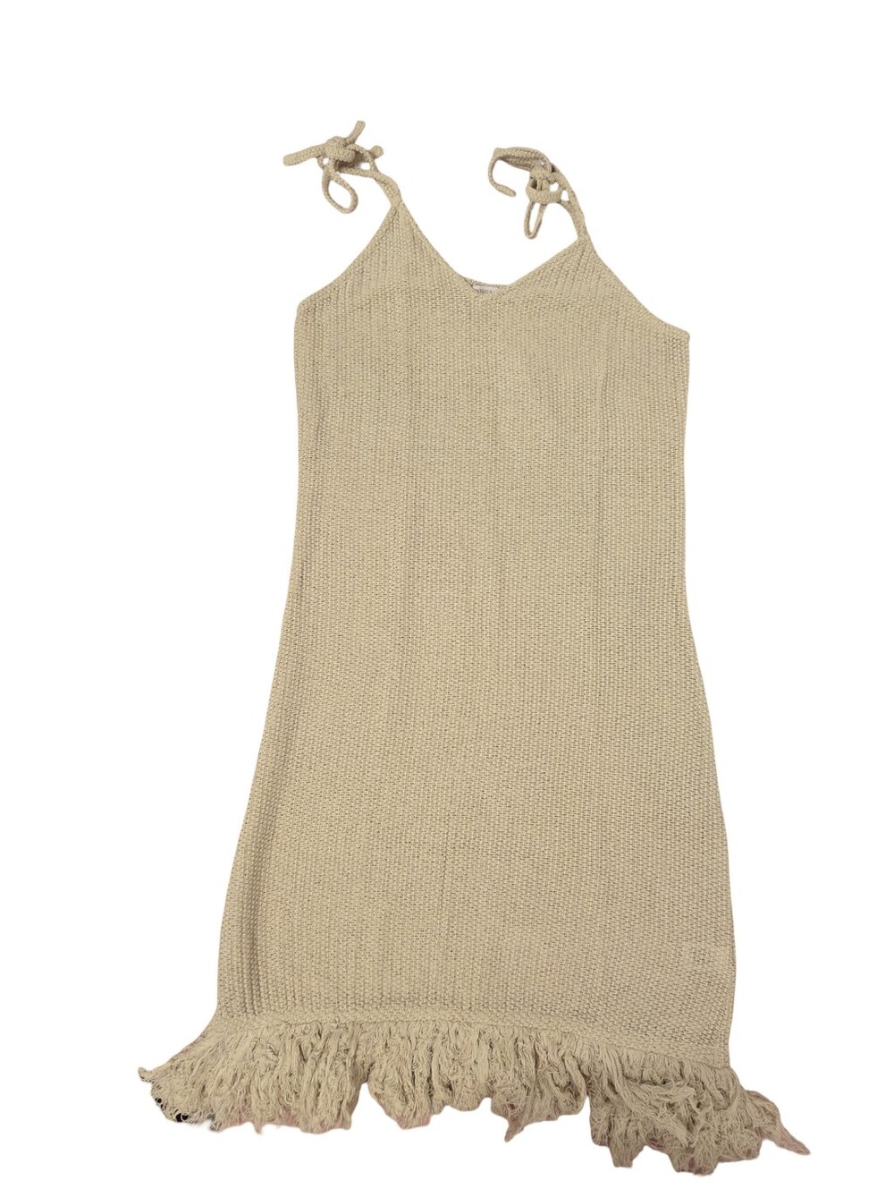 America & Beyond Boho Open Knit Tie Shoulder Fringe Tank Dress Cream Size M
